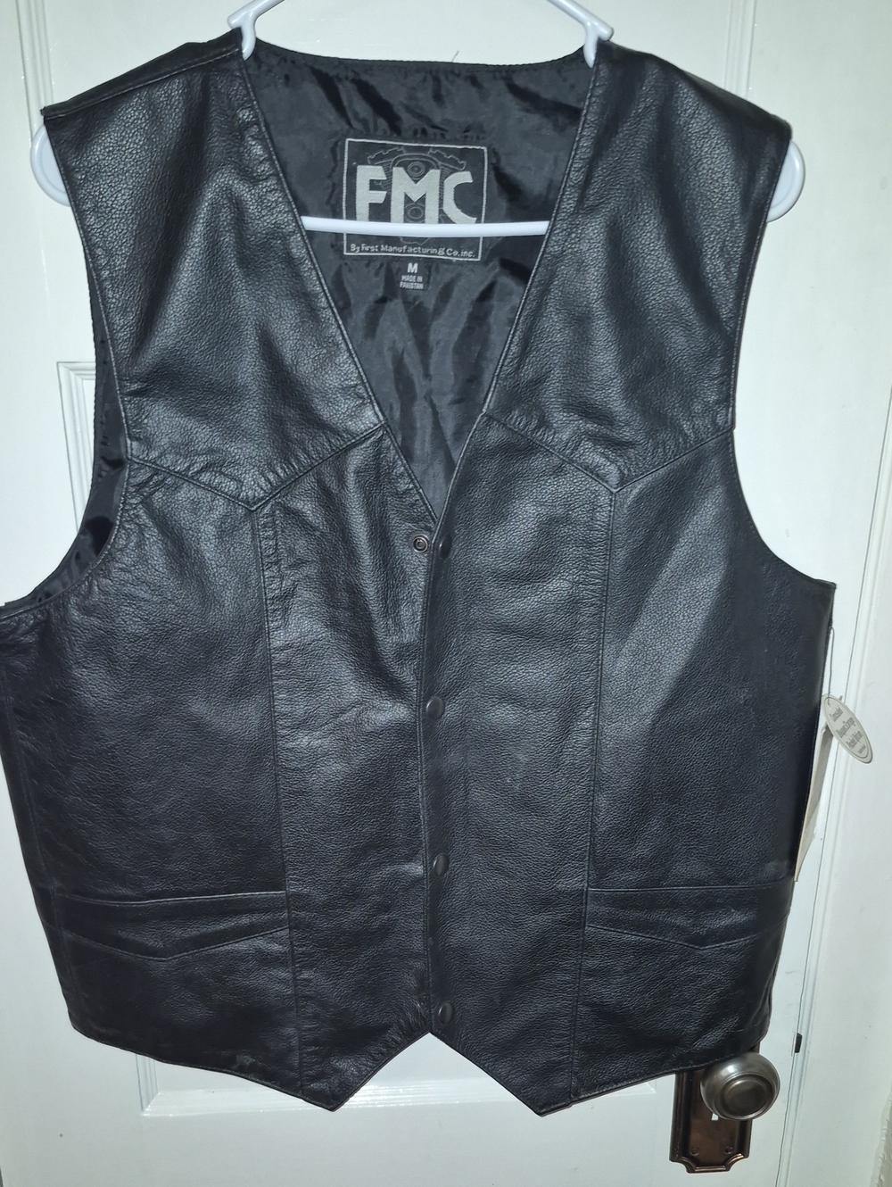 FMC Black Leather Vest - Classic Men's-Style Riding Vest